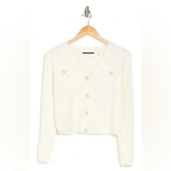 NWT T Tahari ivory knit classic pearl button cardigan sweater elegant small - Picture 1 of 7